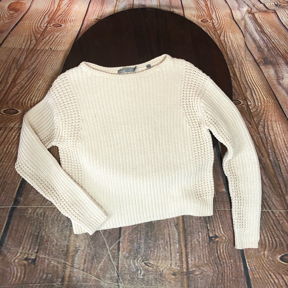 Vince Cotton Knit Cream Beige Sweater Small